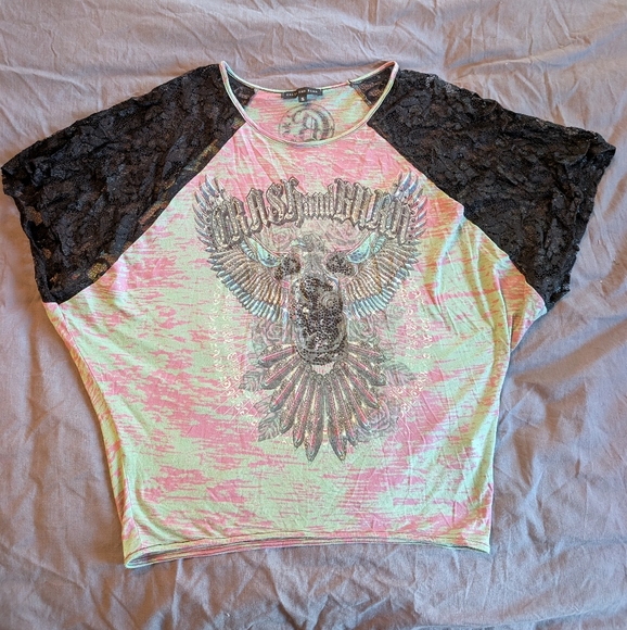 Crash & Burn Tops - Crash and Burn for‎ Buckle Womens Lace and Rhinestone Shirt Top